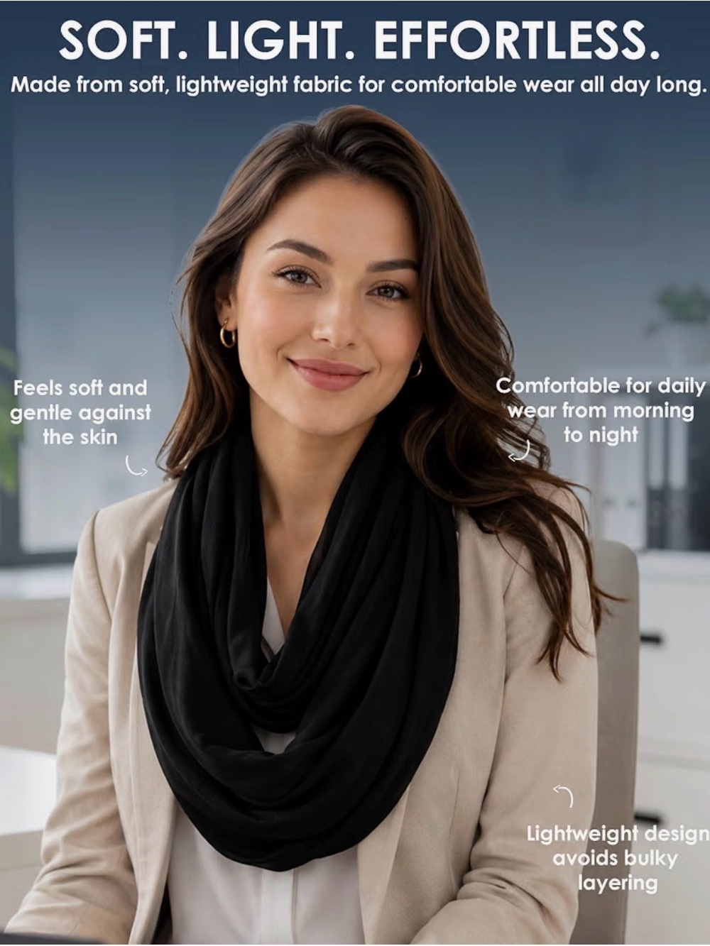 Classic Black Infinity Scarf - Everyday Lightweight Wrap with Pocket